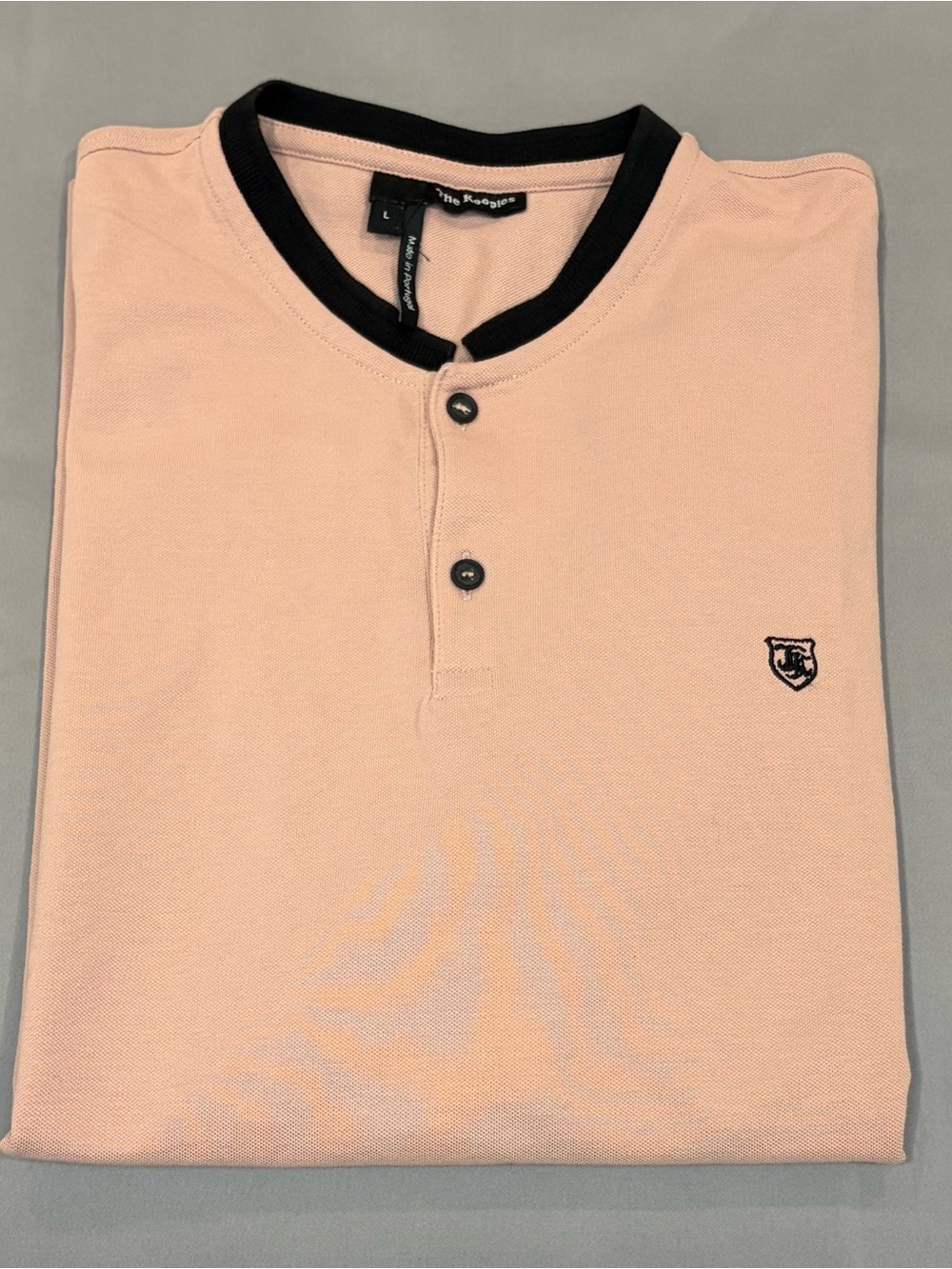 The Kooples Men’s Peach Henley Polo with Black Collar
